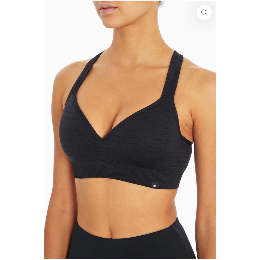 Marika Womens Seamless V-Neck Racerback Sports Bra Black Ribbed Activewear